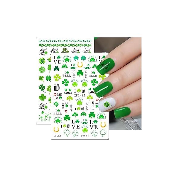St. Patrick's Day Nail Art Stickers Decals 3D Exquisite Supplies Self-Adhesive Green Lucky Clover Decoration Foil Accessories Acrylic