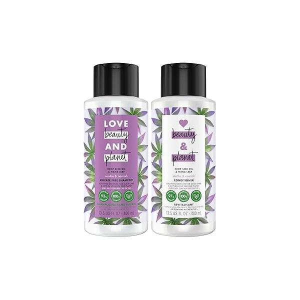 Love Beauty and Planet Shampoo Conditioner, Hemp Seed Oil & Nana Leaf, Soothe Nourish - Sulfate-Free Conditioner for Damaged, Dry Hair, Detangler, Scented, 13.5 Oz (2 Piece Set)