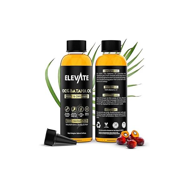 Elevate Batana Oil for Hair Growth | 100% Pure & Natural Raw Organic from Honduras Cold Pressed Chemical-Free Serum Thickness Scalp Care Skin Thicker Stronger 1 Pack 4 Fl Oz