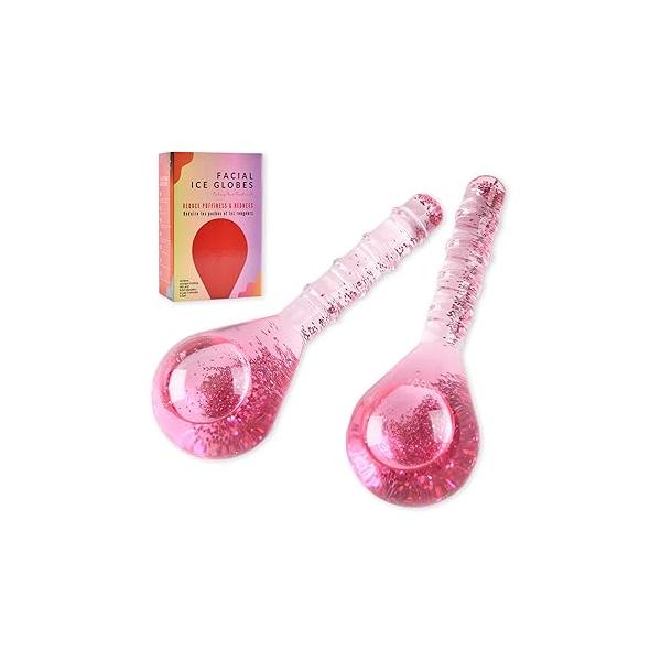 Ice Globes for Face and Eyes, Cooling Facial Roller Balls, Beauty Massage Tools to Reduce Puffiness, Redness, Fine Lines, Cryo Sticks Home Spa Skincare Routine, Glitter Pink