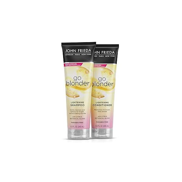 John Frieda Go Blonder Shampoo and Conditioner Set, Gradually Lightens Blonde Color Up, For Natural or Color-Treated Hair, Formulated with a Citrus Botanical Blend, Paraben Free, 8.3 oz, Pack of 2