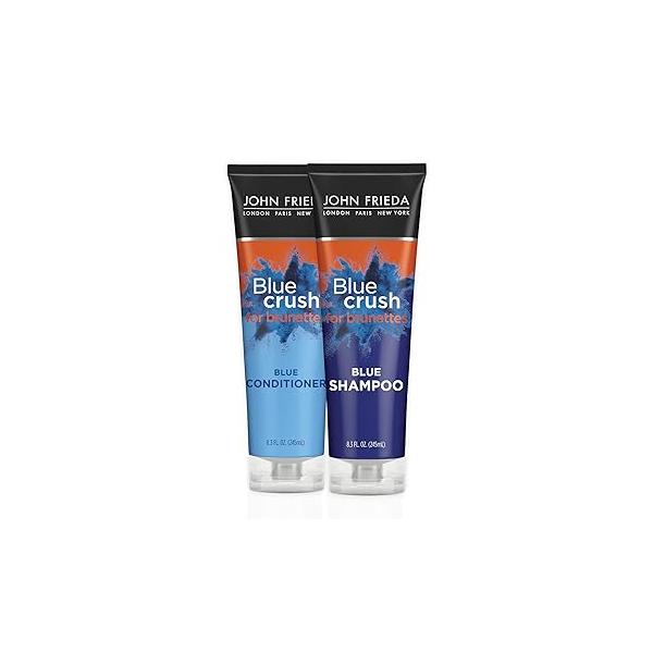 John Frieda Blue Crush Shampoo and Conditioner Set for Brunettes, Nourishes Color-Treated Natural Hair, Pigments Vibrant, Cool-Toned Brunette 8.3 Oz, Pack of 2