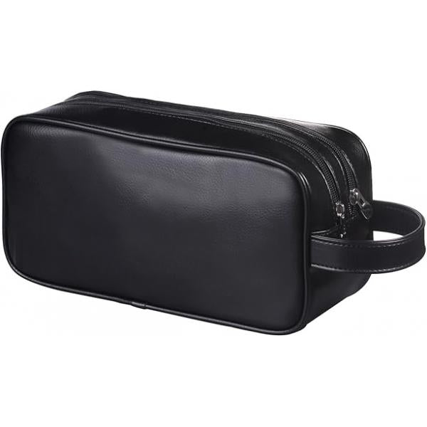 HappyDavid Soft PU Leather Zipped Travel Toiletry Bag Mens Ladies Supply Case(Black)