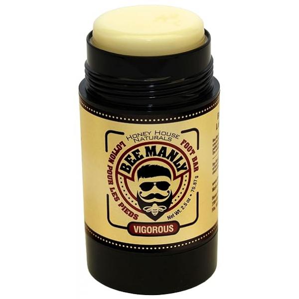 Honey House Naturals Bee Manly Foot Bar - 2.5 Ounce Twist Up Tube All Natural Ultra Moisturizing, Odor Eliminating Made in USA (Vigorous)