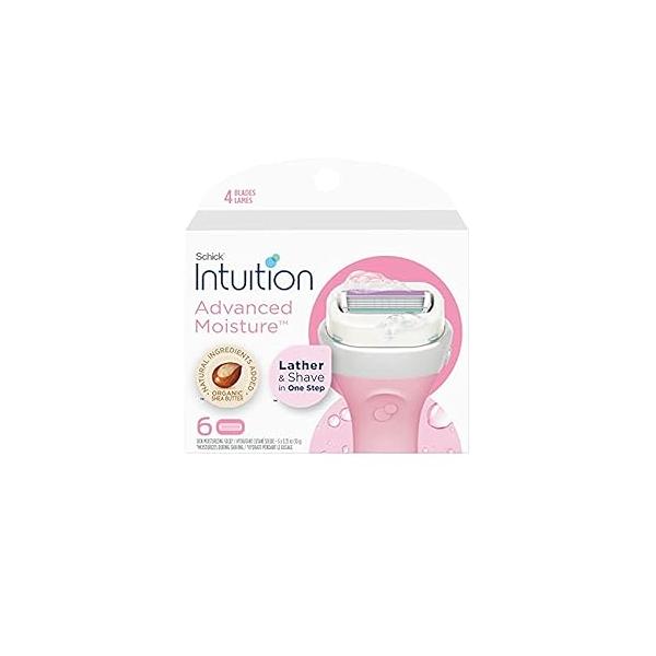 Schick Intuition Refill, Advanced Moisture Razors for Women | Razor Blades Refill with Organic Shea Butter, 6 Count (Pack of 1)