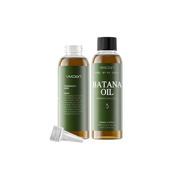 Batana Oil for Hai Growth, 100% Pure & Natural Raw Oil, Dr. Sebi Organic from Honduras, Care Hair Thickness Scalp Skin, 4.23 fl oz, 1 Bottle with 2 Caps