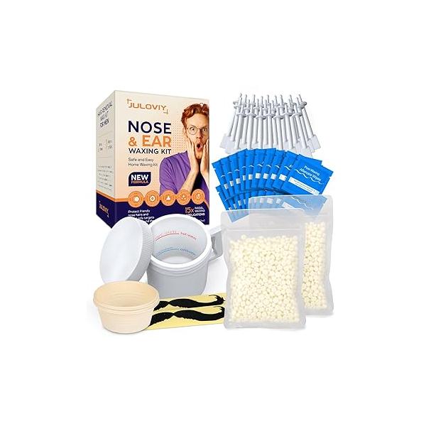 Nose Wax Kit, 120 g Wax, 30 Applicators,Nostril and Ears Hair Removal Kit for Men & Women,Includes 15 Balm Wipes Mustache Guards etc. Lasts up to 6 Weeks