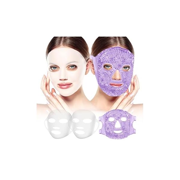 Face Ice Pack and 2 Packs Silicone Mask Cover, Hot Cold Eye Compress Skin Care Set for Women Puffiness Swelling Relief Beauty Spa Essentials Gifts
