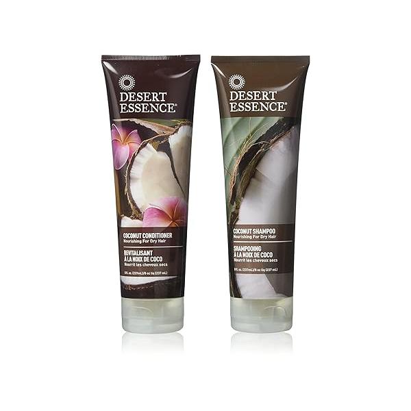 Desert Essence Coconut Shampoo & Conditioner Bundle - 8 Fl Ounce Nourishing For Dry Hair Delightful Scent Refreshes Skin Oil