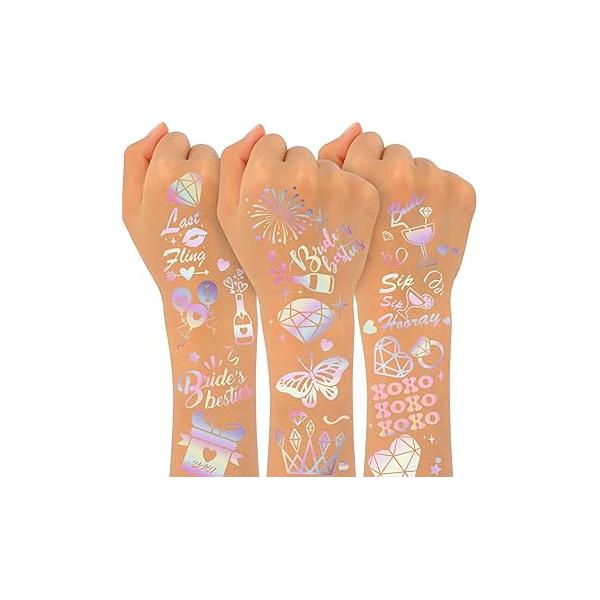 Konsait Bachelorette Temporary Tattoos,40 Pcs Iridescent Styles Party Decoration Bride to be party Favor Bridesmaid Gift for Girls Women Bridal Shower Supplies