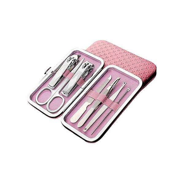 DinDi Pink Set with Nail Clippers for Men Women Hands and Feet, 7 in 1 Including Scissors, Tweezers, File