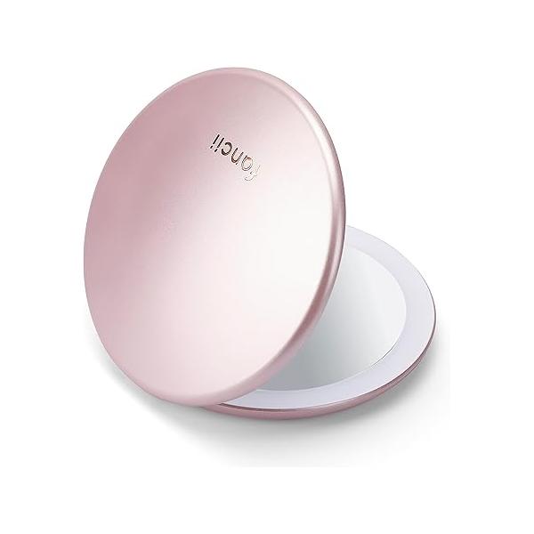 Fancii Taylor Compact Travel Makeup Mirror with Lights, 10x /1x Magnifying, Rechargeable, 3 Light Modes, Dimmable - Small Lighted Handheld Purse Mirror, Double Sided, for Gifts (Mellow Monochrome)