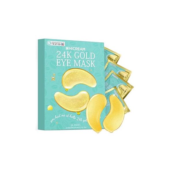 Under Eye Patches(24 Pairs) - Gold Mask for Anti-aging, Dark Circle, Puffiness, Bags, Wrinkles with Collagen and Hyaluronic, Gel Patches Bridesmaid Gifts