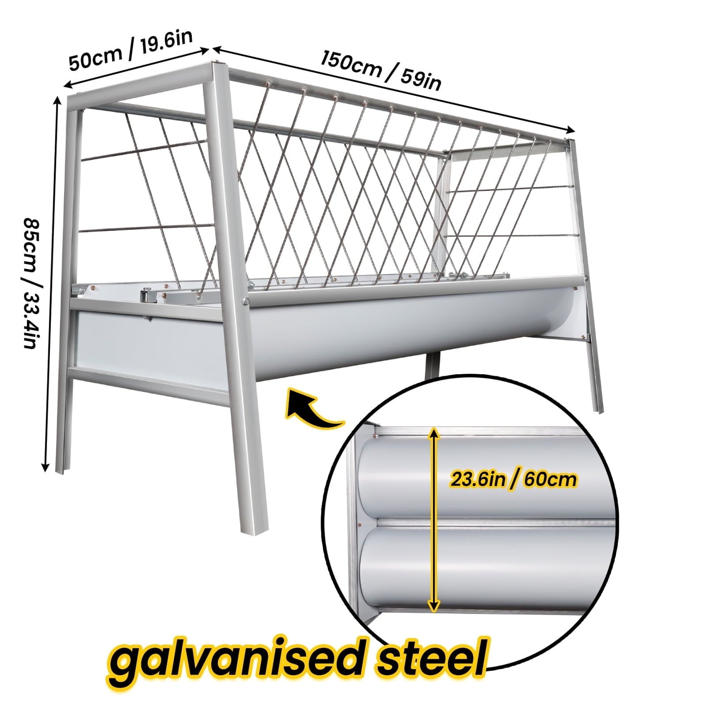 Large 77 Gallon Goat Hay Feeder - 2-in-1 Galvanized Steel Livestock Feeder for Horses, Sheep & Farm Animals - Heavy Duty Spill-Proof Design