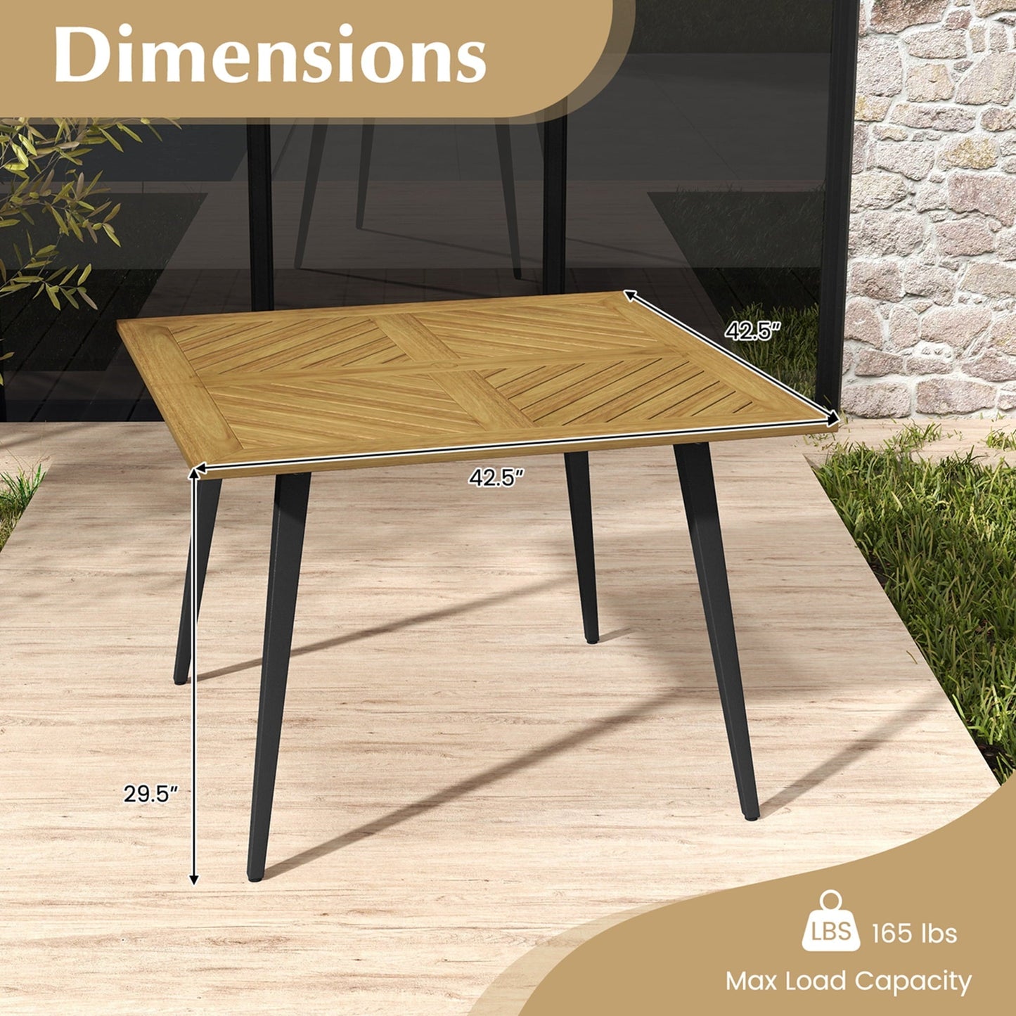 Gymax 42.5'' Outdoor Dining Table w/ 1.9'' Umbrella Hole Adjustable Foot Pads