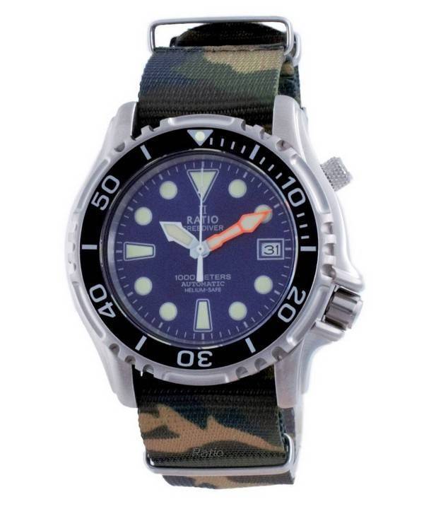 Ratio Free Diver Helium Safe Nylon Automatic Diver'S 1066Ke20-33Va-Blu-Var-Nato5 1000M Men'S Watch
