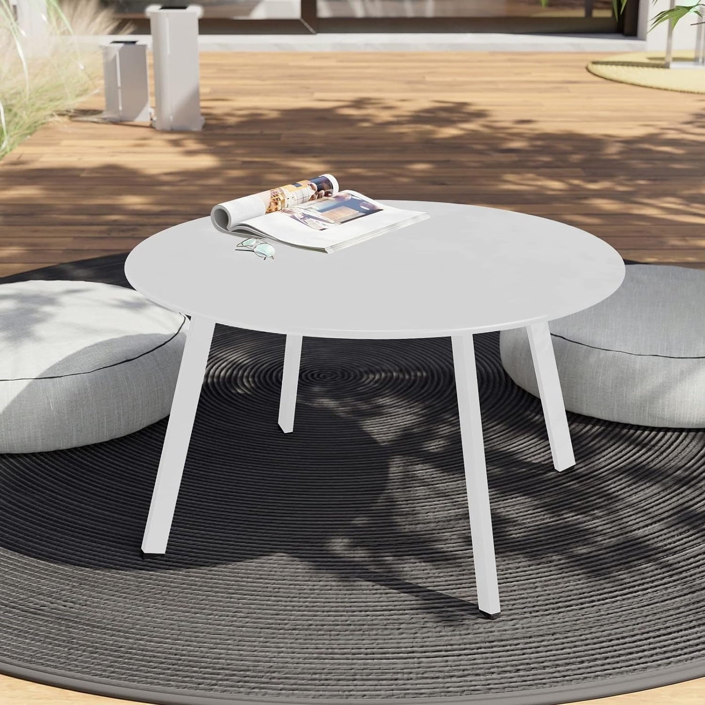 Simple Round Accent Table - Three-Legged Design with Black Non-Slip Pads, Versatile for Living Spaces/Office (Modern Decor) - White