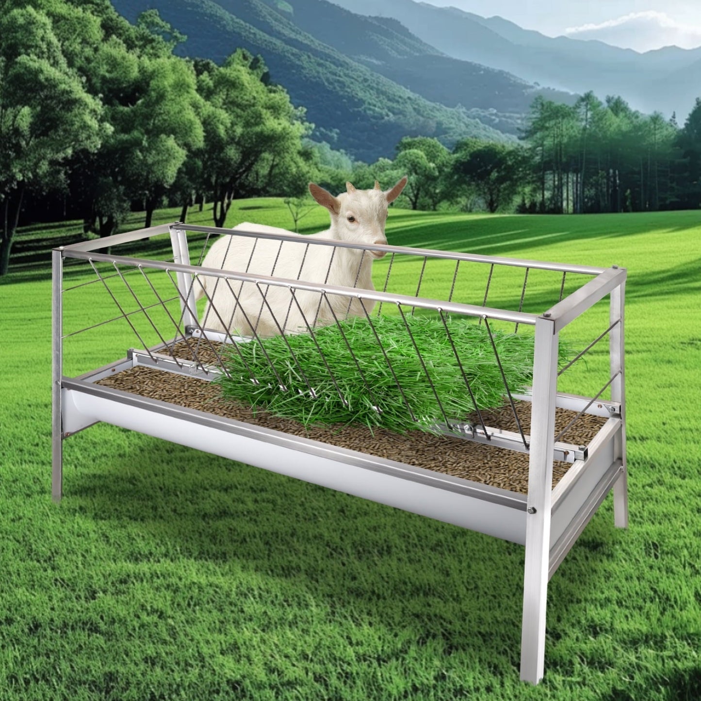 Large 77 Gallon Goat Hay Feeder - 2-in-1 Galvanized Steel Livestock Feeder for Horses, Sheep & Farm Animals - Heavy Duty Spill-Proof Design