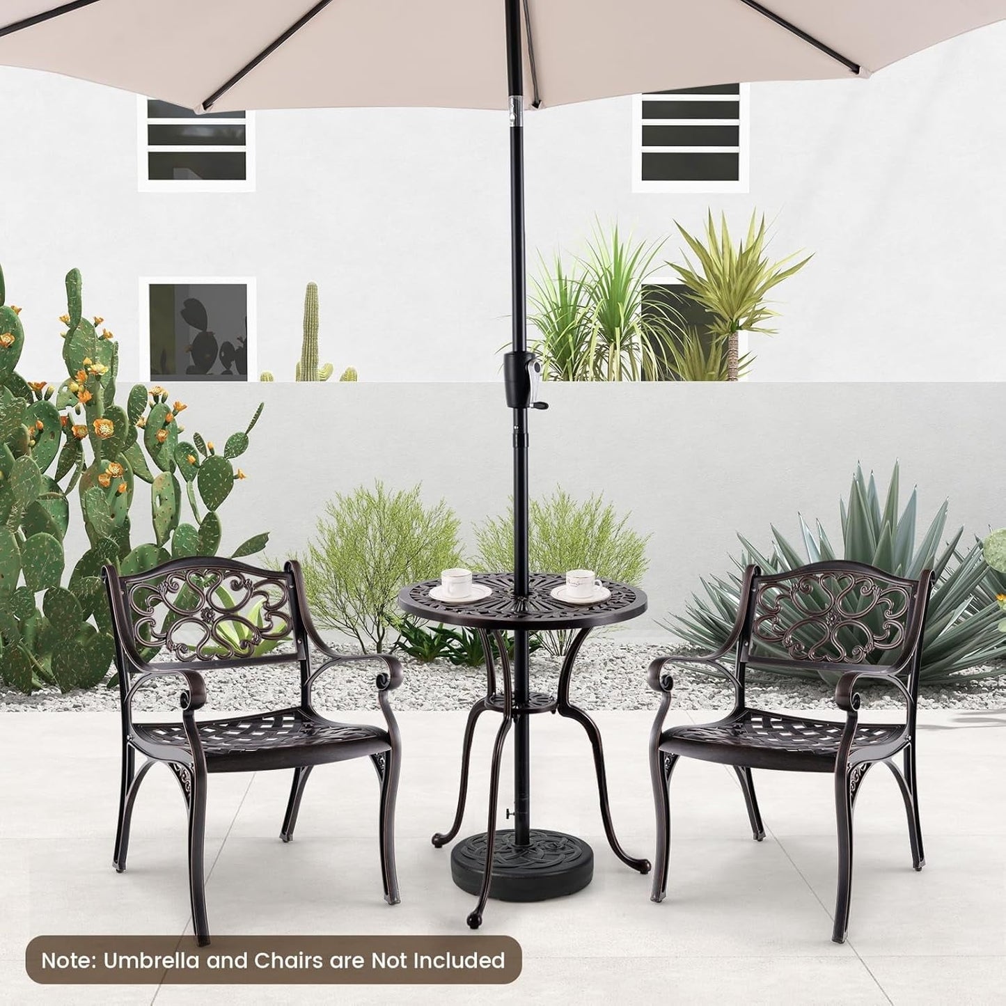 ZDOOR 24” Patio Bistro Table, Cast Aluminum Outdoor Side Table with 2" Umbrella Hole, All-Weather Resistant Round Patio Dining Table for 2 for Front Porch, Pool, Backyard, Garden, Balcony