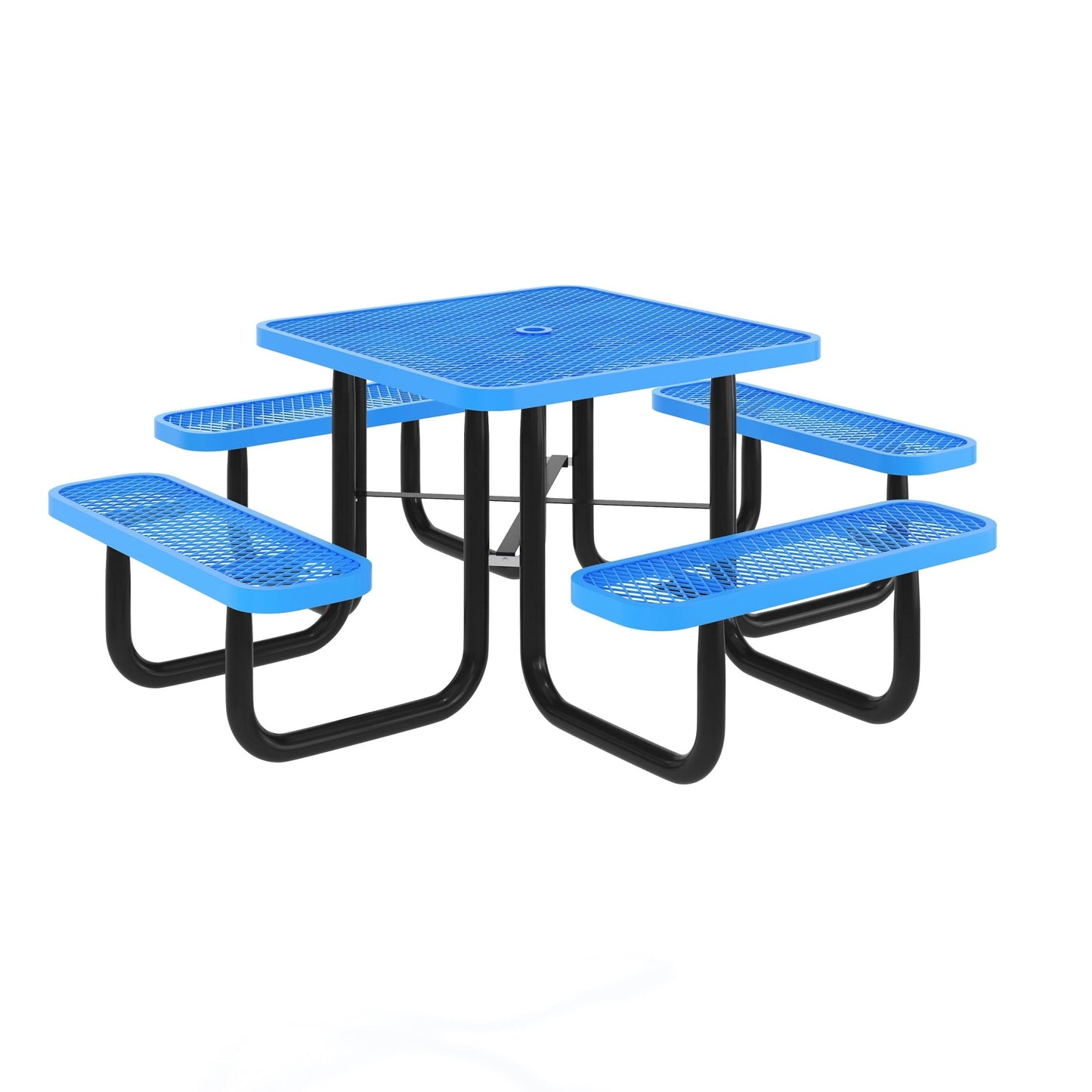 Flash Furniture 46" Square Outdoor Picnic Table with Commercial Grade Heavy Gauge Expanded Metal Mesh Top and Seats and Steel Frame in Blue