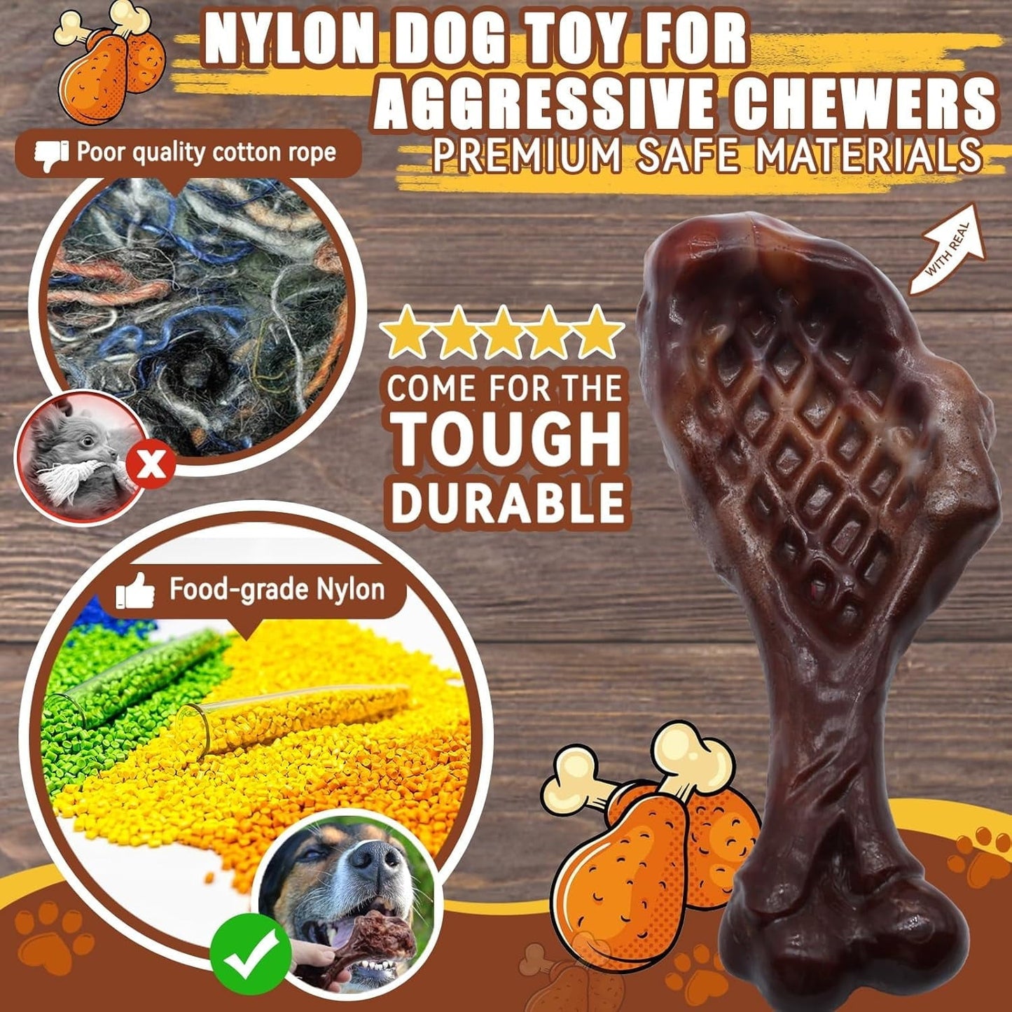 Magicorange Dog Chew Toys for Aggressive Chewers, Dog Toys for Medium Large Dogs, Tough Nylon Concealable Food Toys (Beef+Bacon Flavor, 2 Pack)