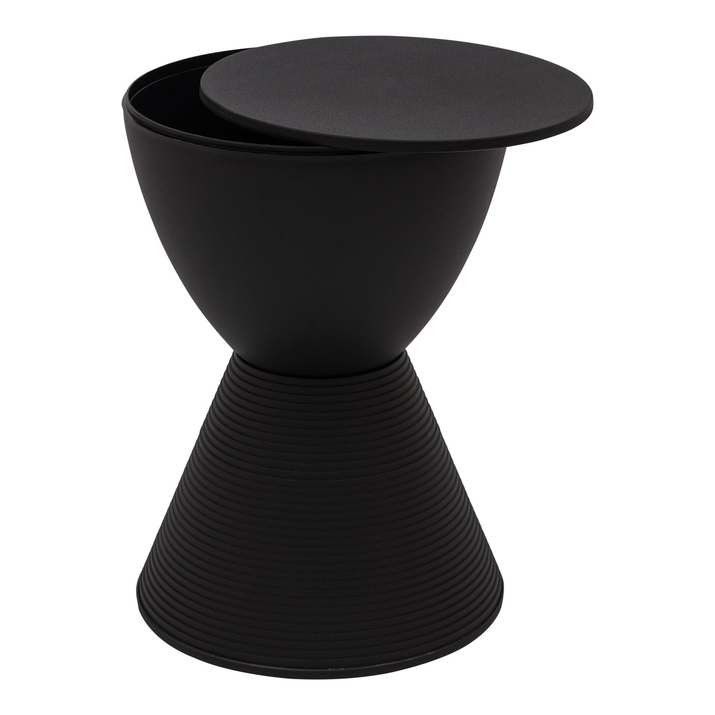 LeisureMod Ribbed Hourglass Side Table with Storage – ABS Drum Accent Table, Removable Lid, Indoor/Outdoor Use – Boyd Series