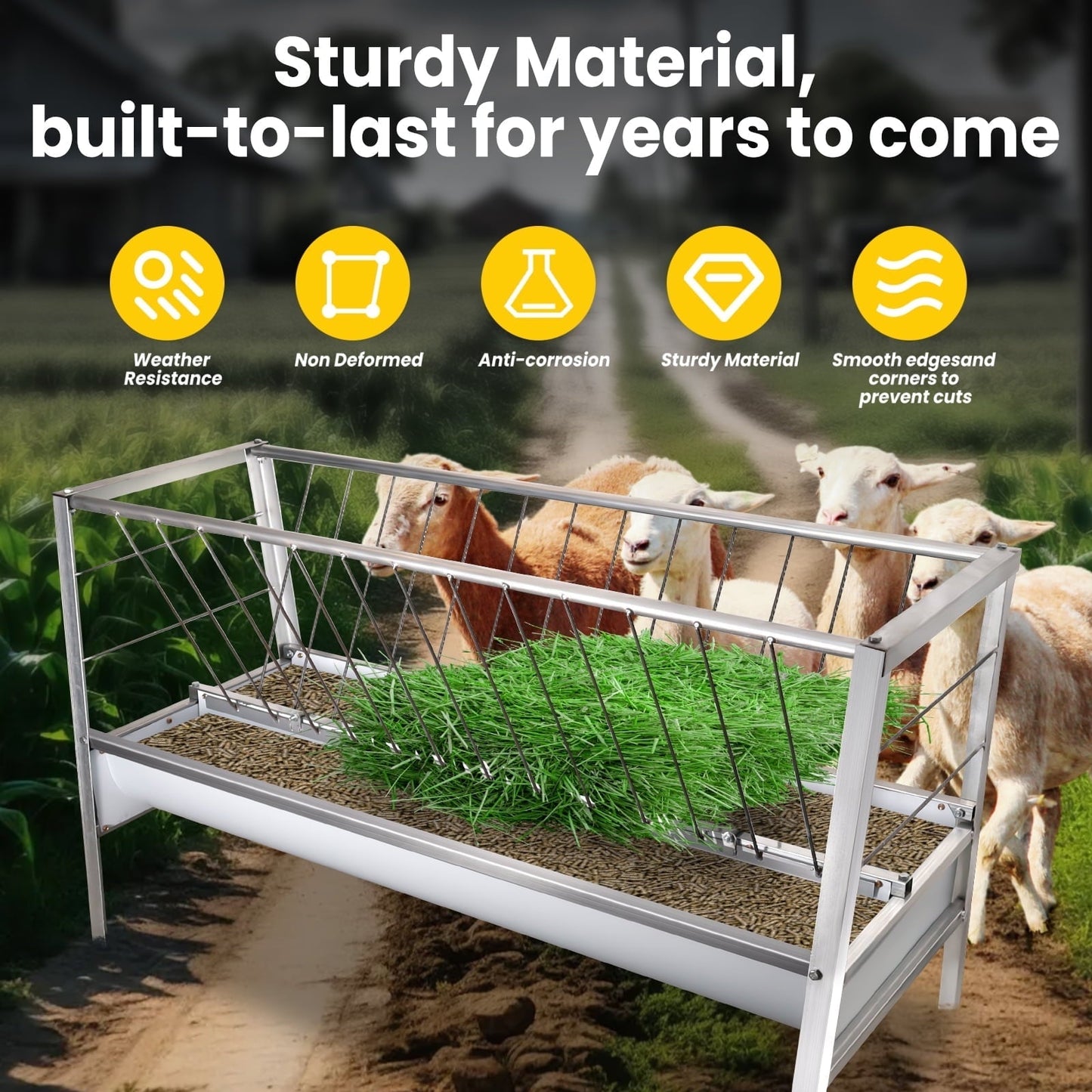 Large 77 Gallon Goat Hay Feeder - 2-in-1 Galvanized Steel Livestock Feeder for Horses, Sheep & Farm Animals - Heavy Duty Spill-Proof Design