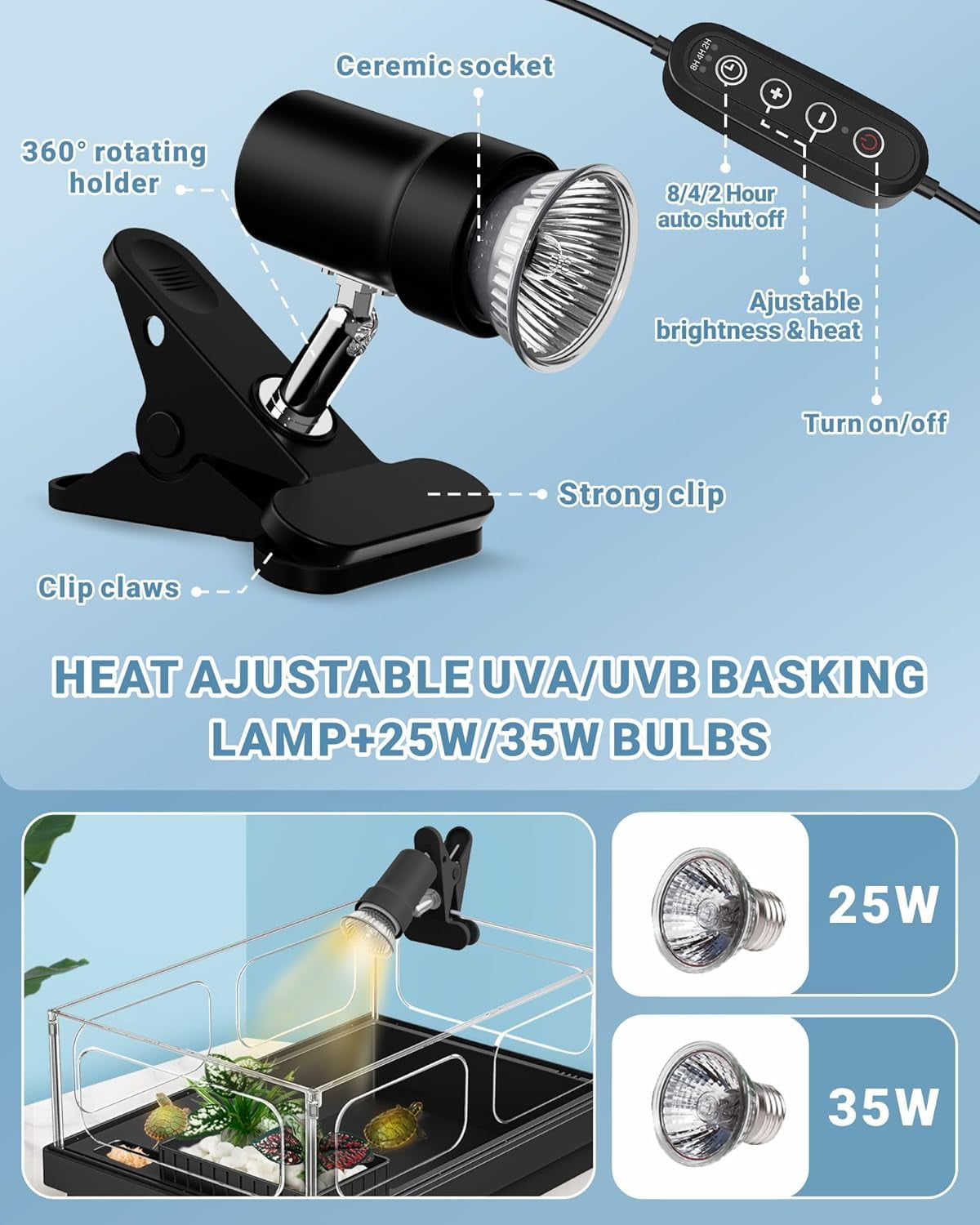 Small Turtle Tank Kit(Tank+Lamp+Filter), Acrylic Turtle Starter Kit with Adjustable Lamp, Reptile Habitat and Terrarium with Multi-Functional Areas for Small Reptiles. (Black Kit)