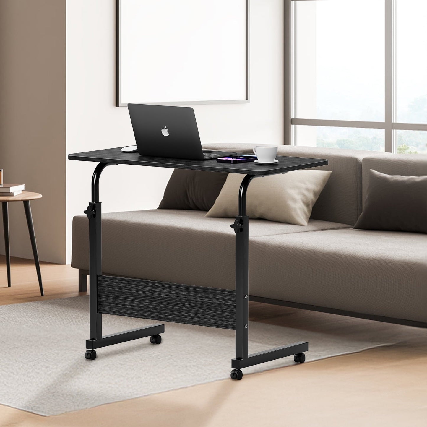 ZephyPaws Height Adjustable Sofa Side C Shape Table，Removable P2 15MM Chipboard & Steel Side Table with Baffle Black