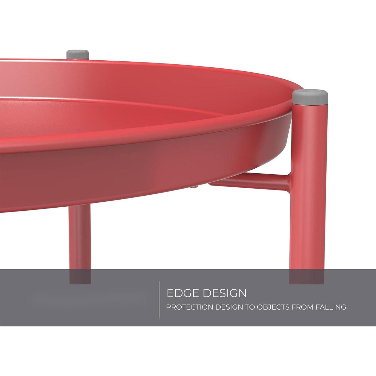 Modern Two-Tier Round Side Table - Dual-Layer Metal Design with Non-Slip Gray Feet, Space-Saving Accent Table for Living Room/Bedroom - Red