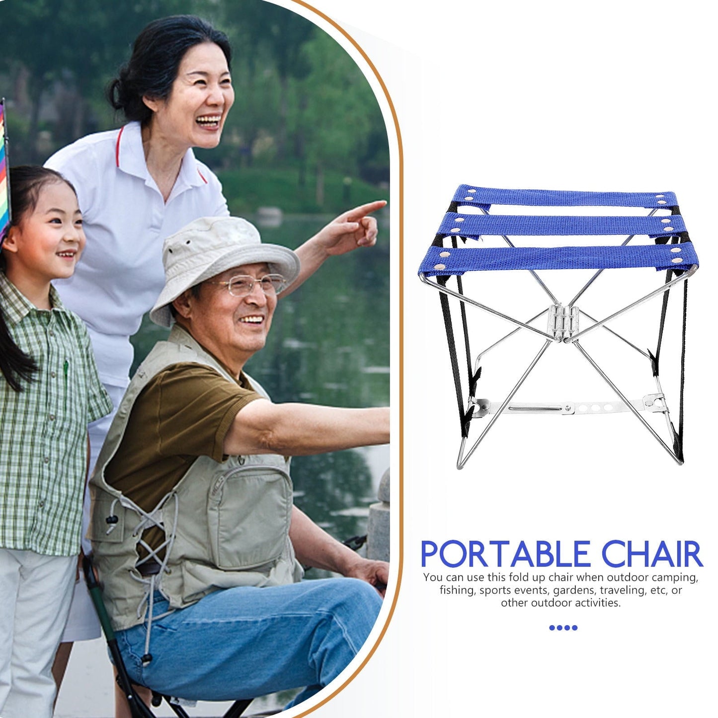 PTOOTP 1Pcs Metal Frame Folding Stool For Camping And Fishing Blue Color And Construction