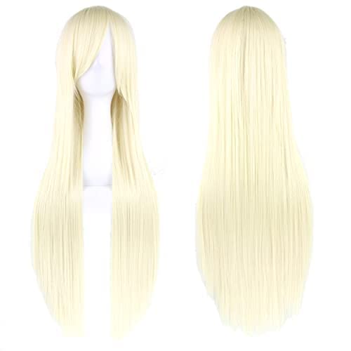 Imissu 80Cm Long Straight Natural Hair Cosplay Wigs With Bangs Colorful Halloween Costume Party Wig For Girl (Blonde)