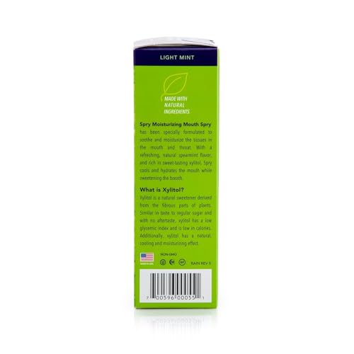 Spry Natural Xylitol Moisturizing Dry Mouth Spray, Stop Bad Breath, Increase Saliva Production, Non-GMO, Gluten-Free On The Go Oral Care with Spearmint Flavor, 4.5 fl.oz (Pack of 1)