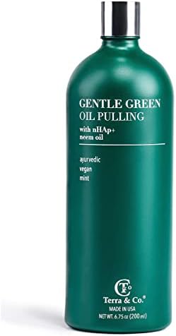 Terra & Co. Gentle Green Oil Pulling for Teeth and Gums - Vegan Natural Mouthwash No Alcohol or Fluoride to Improve Oral Health - Made with Cold Pressed Plant Oils and Nano Hydroxyapatite | 6.75 oz