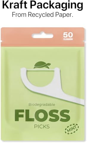 Sea Turtle Dental Floss Picks - Corn Starch Handle - Thin Thread Tooth Flossers - Mint (50)