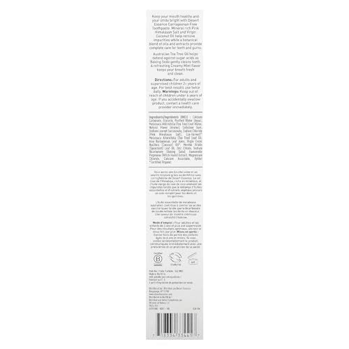 Desert Essence Pink Himalayan Salt Toothpaste - 6.25 Ounce - Creamy Mint - Complete Oral Care - Mineral Rich - Tea Tree Oil - Removes Impurities - Refreshing Taste - Deep Clean - Carrageenan Free