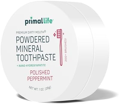 Primal Life Organics - Dirty Mouth Toothpowder, Tooth Cleaning Powder, Flavored Essential Oils with Natural Kaolin & Bentonite Clay, Good for 200+ Brushings, Paleo, Organic, Vegan (Peppermint, 1 oz)