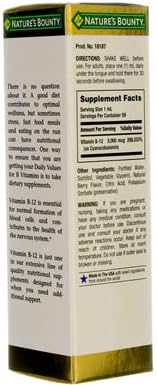 Nature's Bounty B-12 5000 mcg Sublingual Liquid Energy Health 2 oz ( Pack of 4)