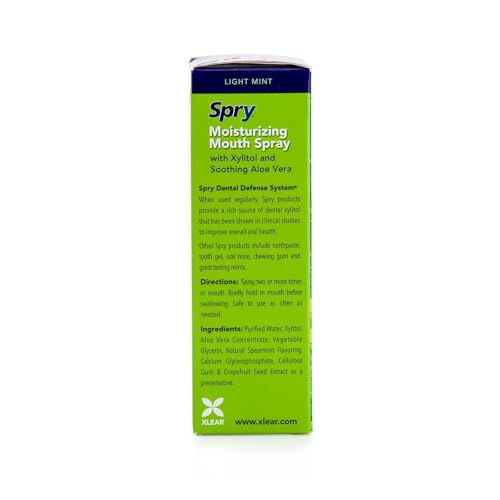 Spry Natural Xylitol Moisturizing Dry Mouth Spray, Stop Bad Breath, Increase Saliva Production, Non-GMO, Gluten-Free On The Go Oral Care with Spearmint Flavor, 4.5 fl.oz (Pack of 1)