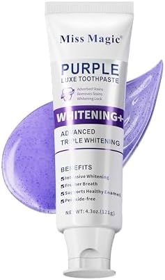 Miss Magic Purple Luxe Whitening Toothpaste – Fluoride Free,Color Correcting,Probiotic Oral Care,Fights Stains,Freshens Breath,Brightens Yellow Teeth,Supports Enamel Health 4.3oz