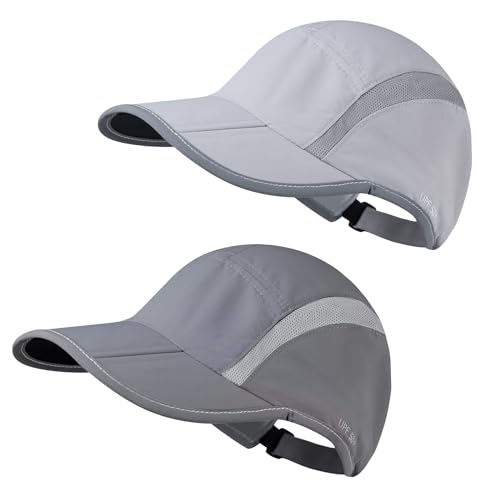 2 Pack Foldable Sports Hat for Men and Women with UPF 50+ Sun Protection Runner Cap Adjustable Washable Hat…