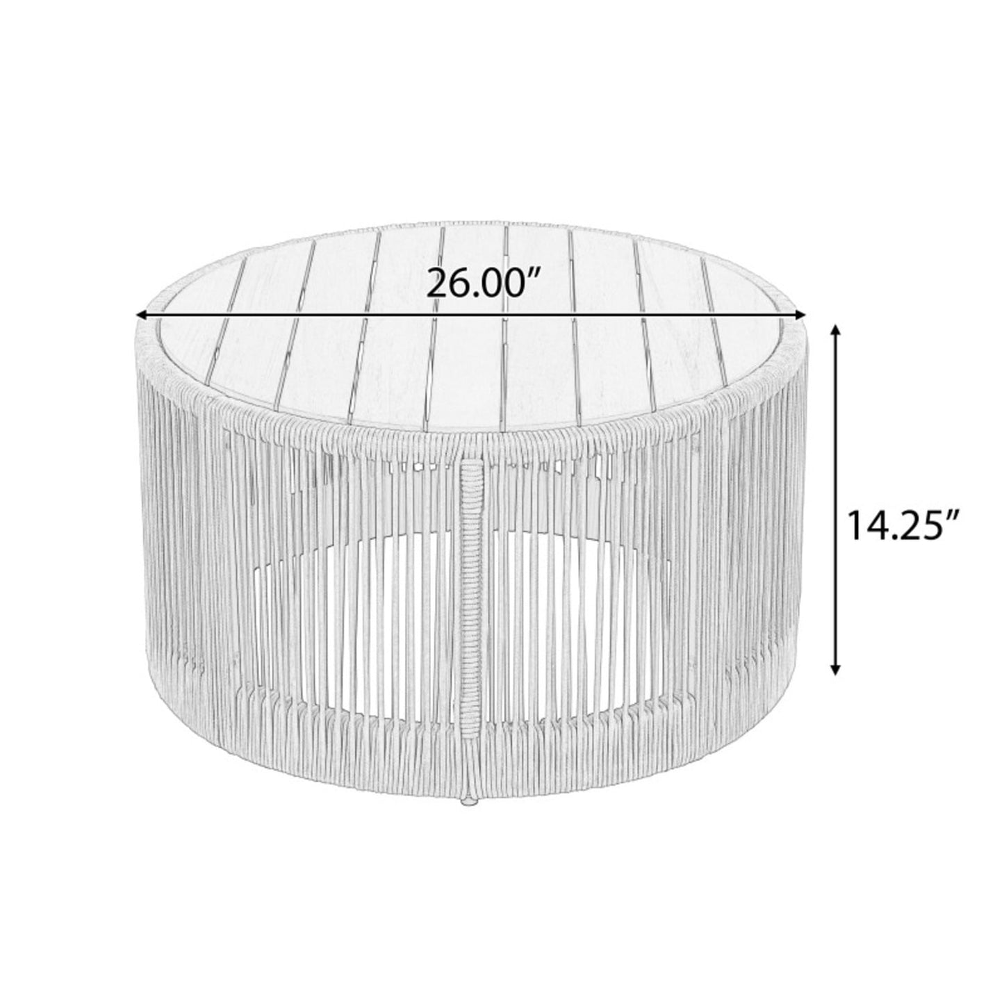 Outdoor Rattan Rope Design and Acacia Wood Tabletop Coffee Table, Beige