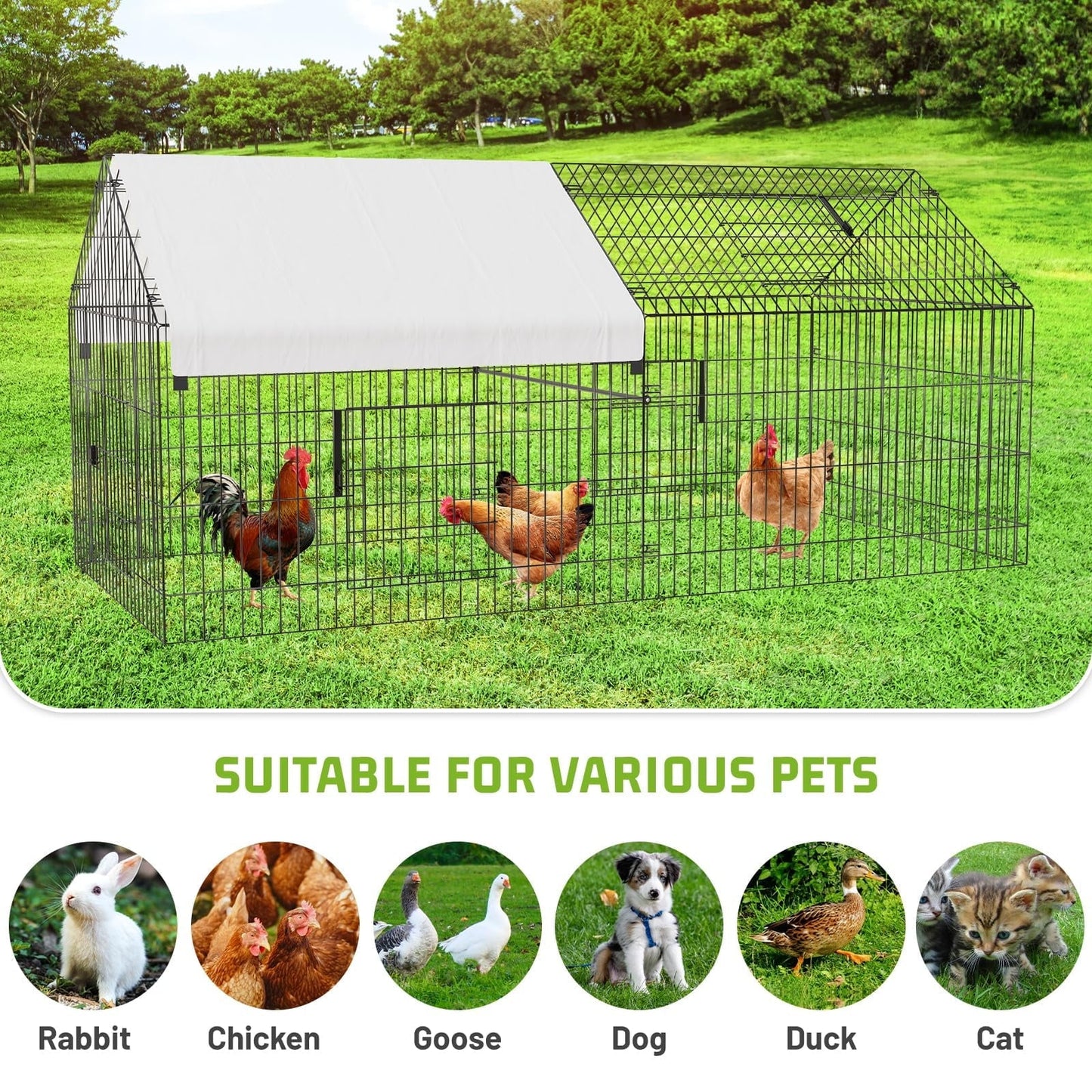 Metal Chicken Coop,86"×40"×40" Chicken Runs for Yard,Outdoor Pet Playpen with Waterproof Cover,Chicken Pen Kennel Duck Coop Cage Hutch Fence for Backyard Farm Rabbit Small Animal Poultry