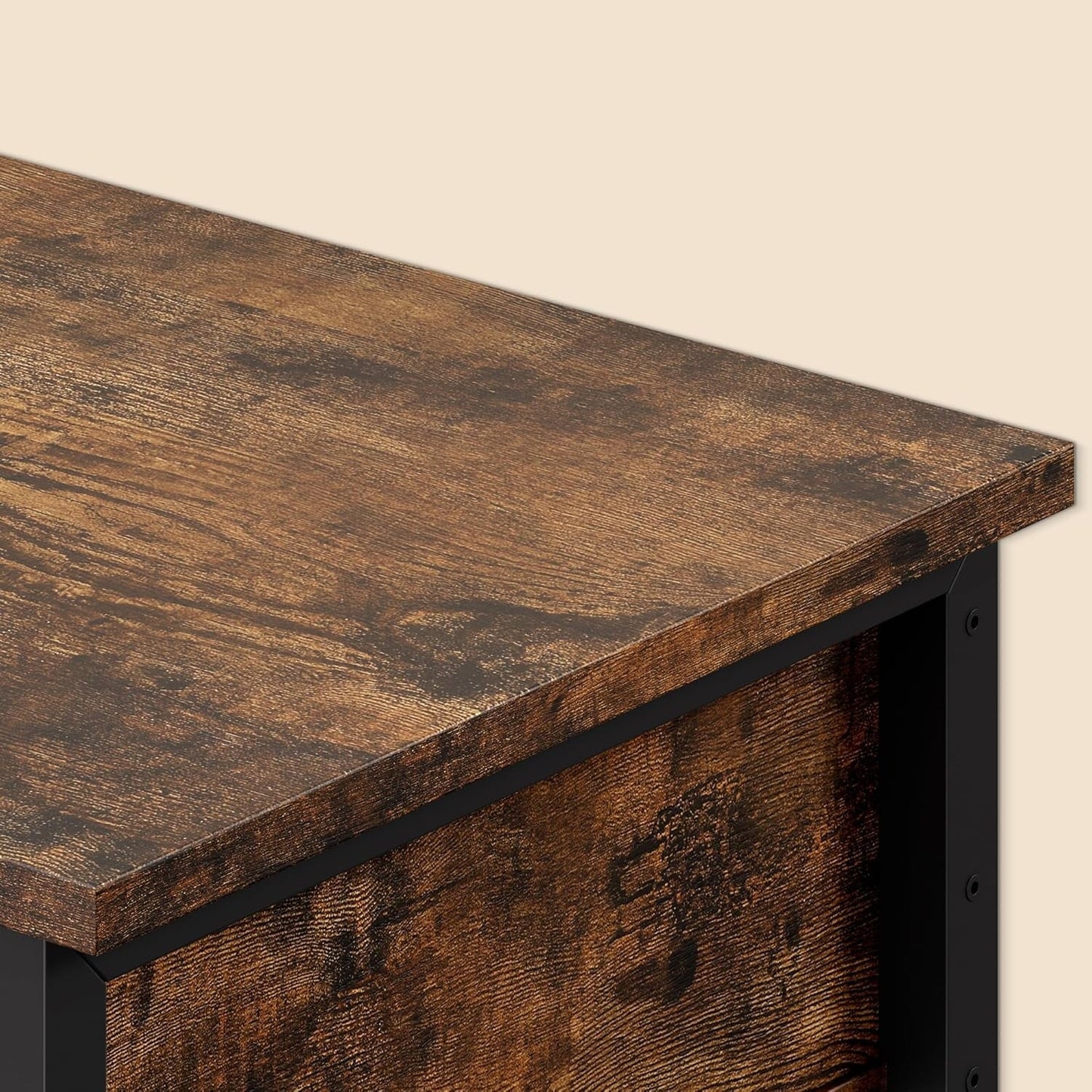 End Table, Industrial Side Table with Drawer and Storage Shelf, Metal Frame Nightstand with Wooden Top, Space Saving Console Table for Living Room, Bedroom, Office, Vintage