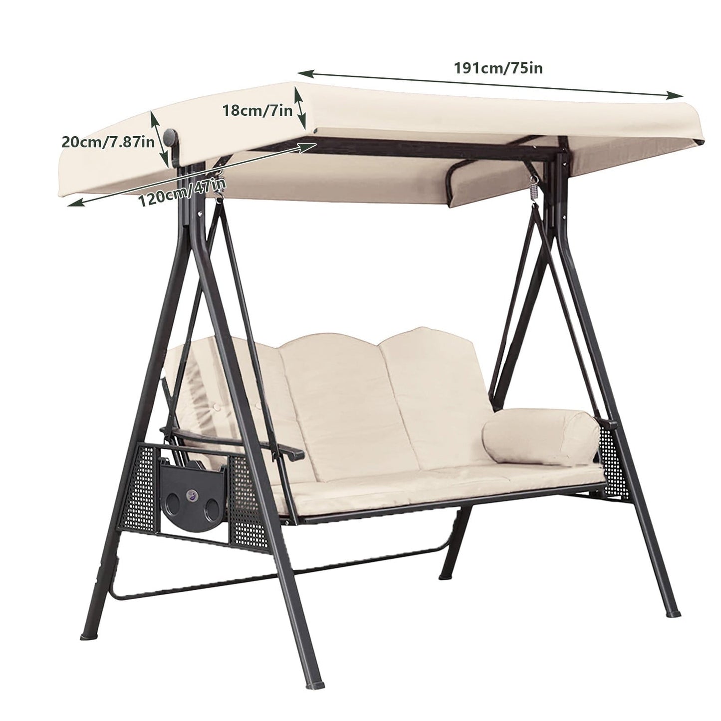 Outdoor Swing Chair Canopy Replacement, 75.2"x47.24" Universal Waterproof Cover for 2-3 Seater Porch Swings, Heavy Duty 190T Polyester Sun Shade with Anti-UV Protection