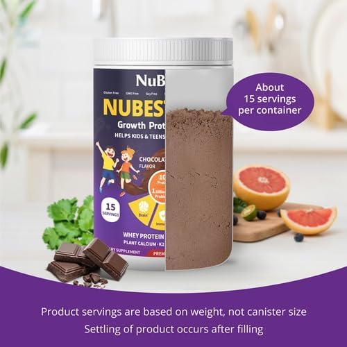 NuBest Tall Protein Powder for Kids & Teens - Chocolate Protein Powder with Red Algae Calcium, Probiotics, Omega 3-6-9, Vitamin D3 K2 & Magnesium from Marine Algae - Bone Strength & Immunity - Pack 2