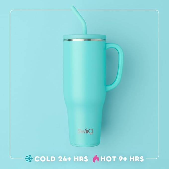 Swiglife 40oz Mega Mug, 40 oz Tumbler with Handle and Straw, Cup Holder Friendly, Dishwasher Safe, Stainless Steel Tumbler, Softball Gifts, Softball Water Bottle (Pitch Hit Run)