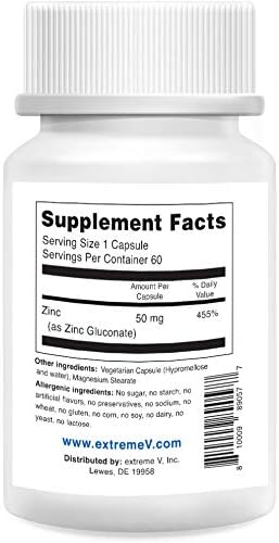 Gluzin OTC ZINC - Gluzin - Pharmaceutical Grade Zinc, 50mg, (2 Bottles - 120 Capsules)