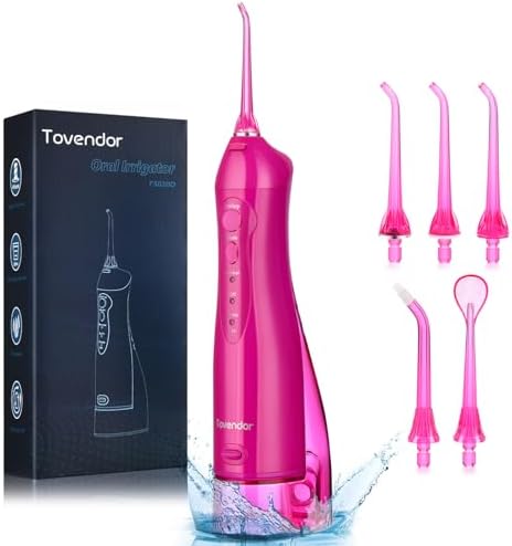 TOVENDOR Electric Water Dental Flosser Teeth Pick, Cordless Flossers Oral Irrigator IPX7 Waterproof 300ML Rechargeable Travel Water Teeth Cleaner with 5 Tips for Home Braces Care Gums Deep Cleaning