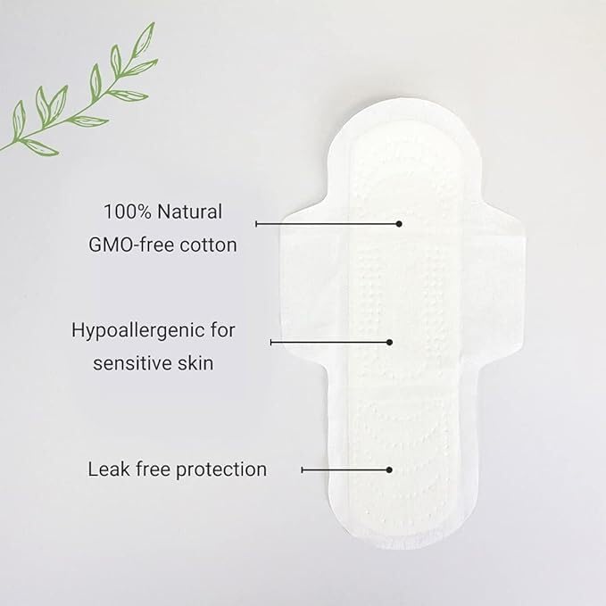 Veeda Natural Cotton Night Pads for Women - Overnight Heavy Flow Absorbent Ultra-Thin Feminine Pad - Hypoallergenic Period pads with Wings - Unscented & Chlorine free Sanitary Napkins - 96 Count